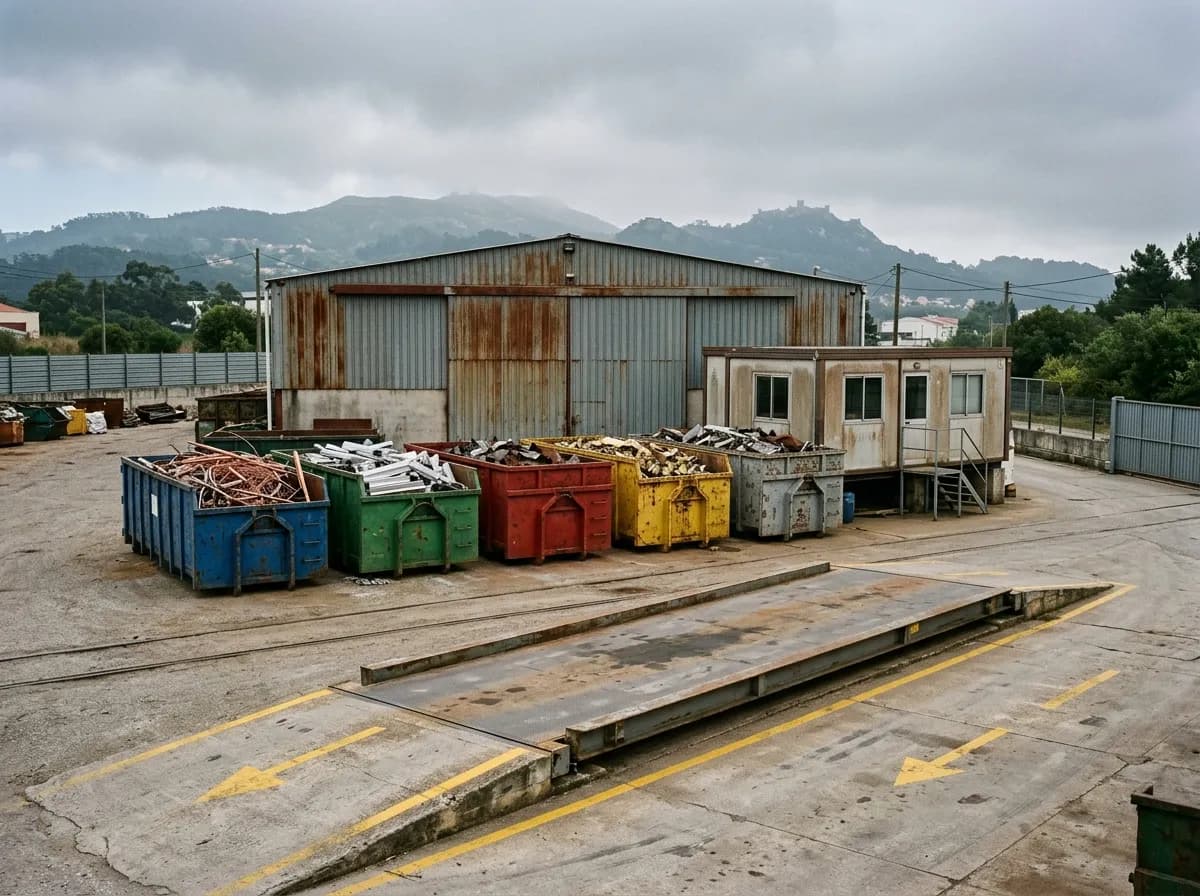 Vista ampla do parque da Recissequeira com a báscula e os contentores separados
