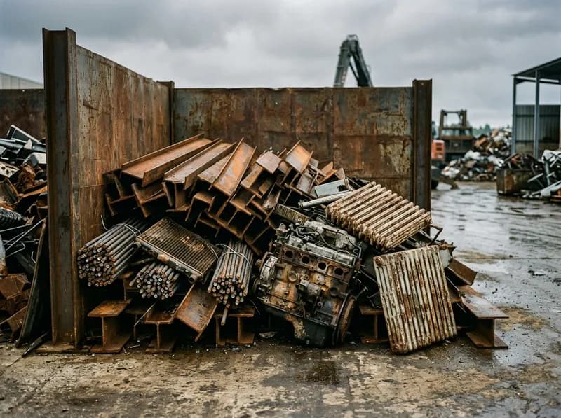 Pilha de sucata de ferro e aço pesado separada